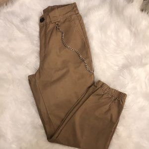 SHEIN CHAIN DETAIL Khaki solid pants